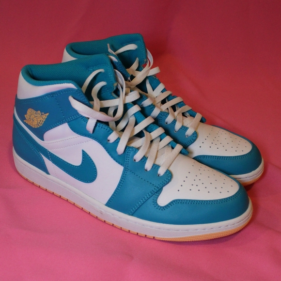 Jordan Other - Nike Air Jordan 1 Mid Aquatone Blue Gold AJ1 Casual Basketball Men's 12 US‎